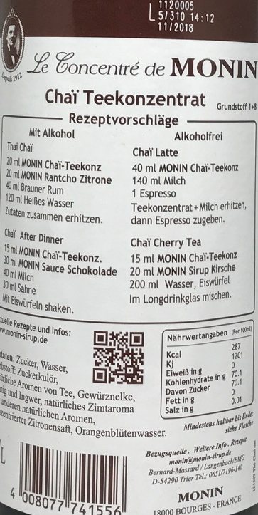 Monin Sirup Chai Teekonzentrat Chai-Tee 0,7l