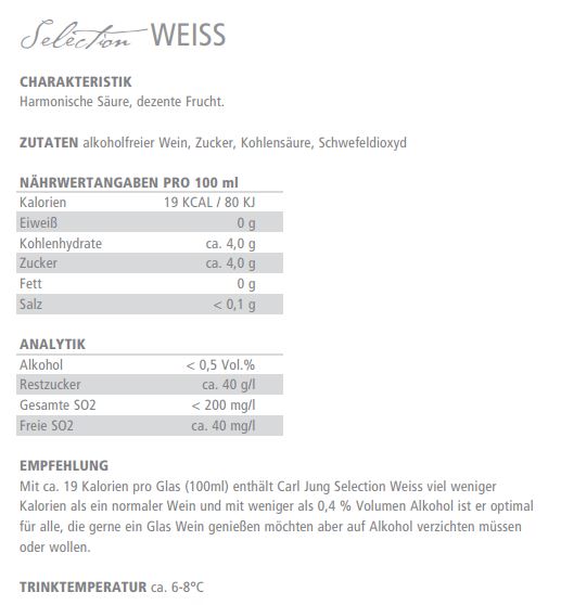 selectionweissinhalt Carl Jung Cuvèe Weißwein 0,75l - alkoholfreier Wein