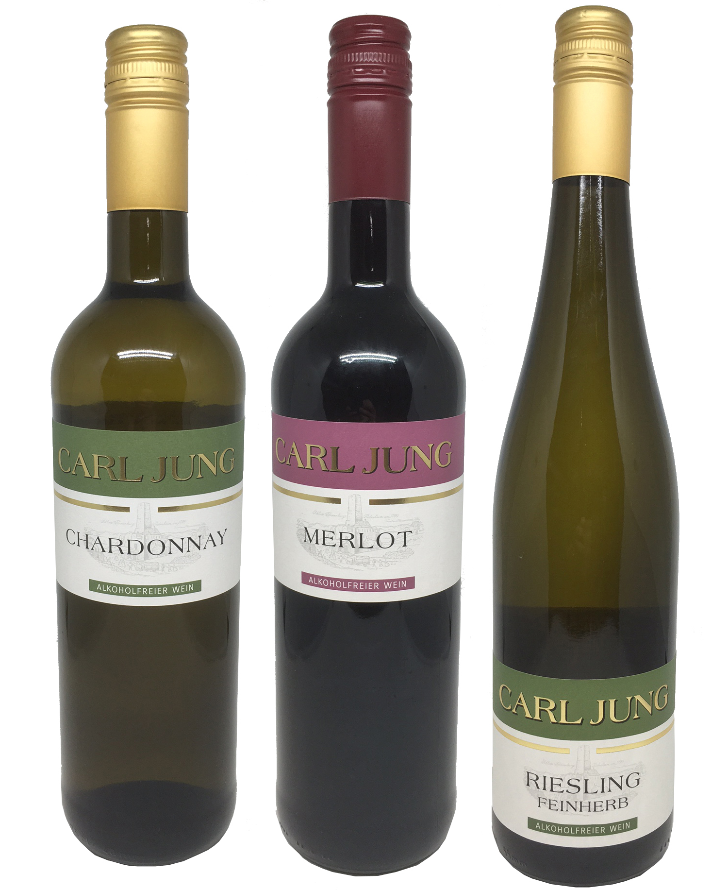 Carl Jung - alkoholfreies Weinpaket (3x0,75l) - Chardonnay, Riesling, Merlot - Weißwein & Rotwein