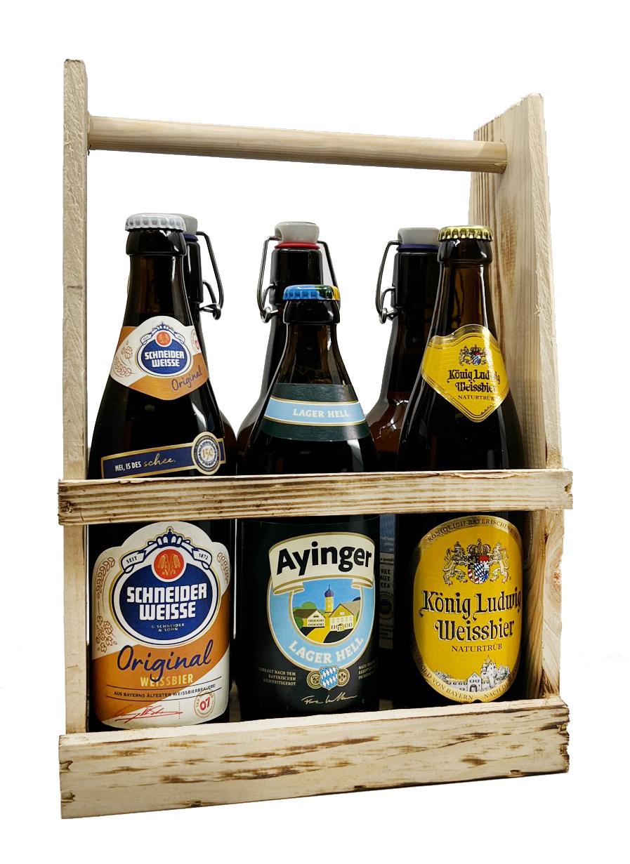 Bayerische Bierspezialitäten im 6er Holzträger 6x0,5l bis zu 5,5%vol.