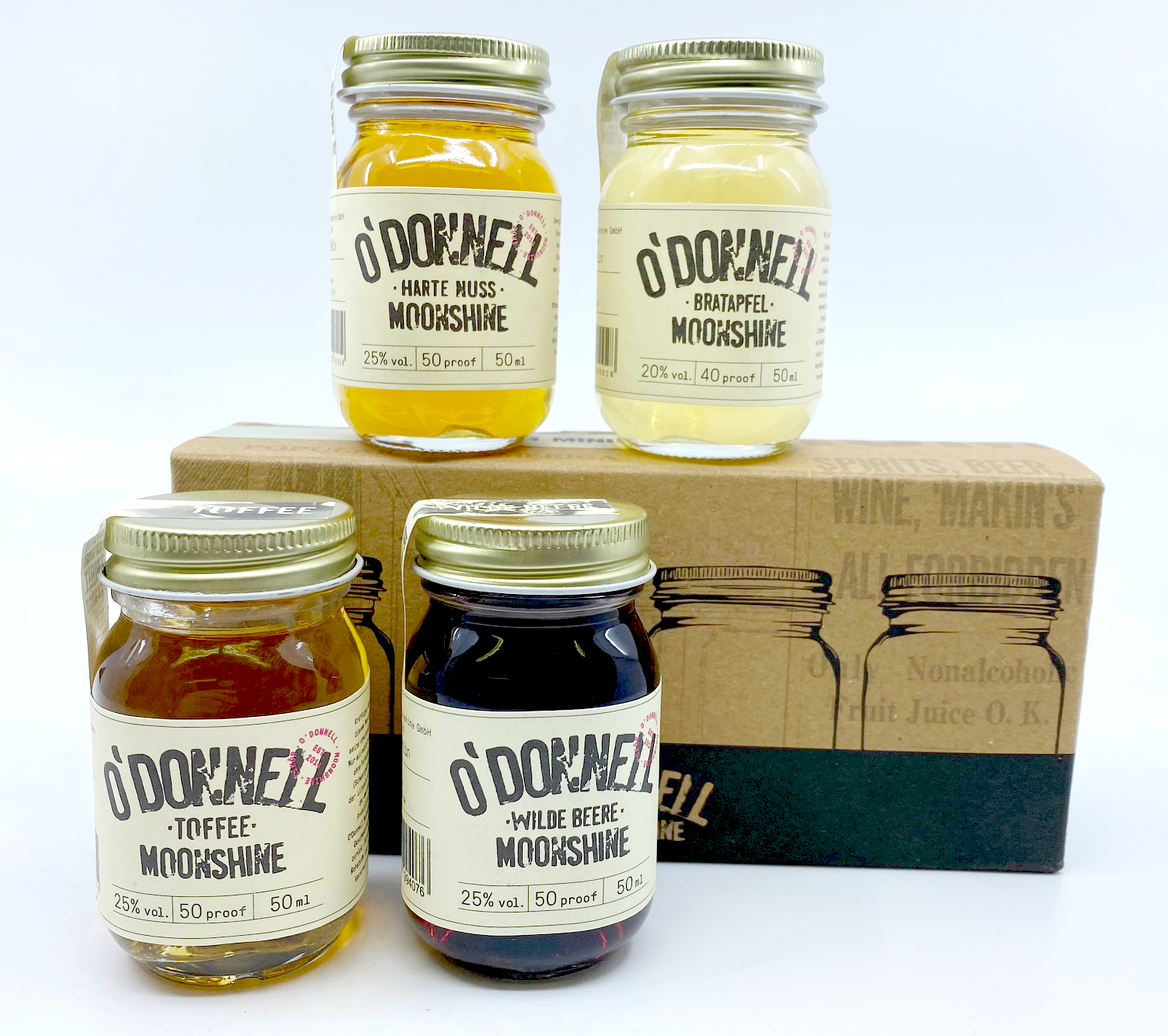 O´Donnell Moonshine Winter-Set Harte Nuss, Toffee, Bratapfel, Wilde Beere (4x0,05l)