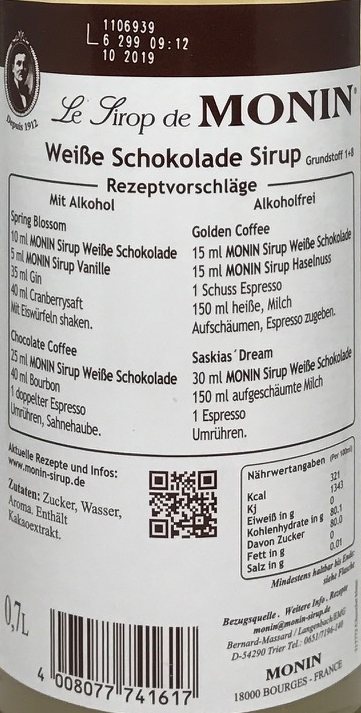 Monin Sirup Weiße Schokolade 0,7l White Cocolate