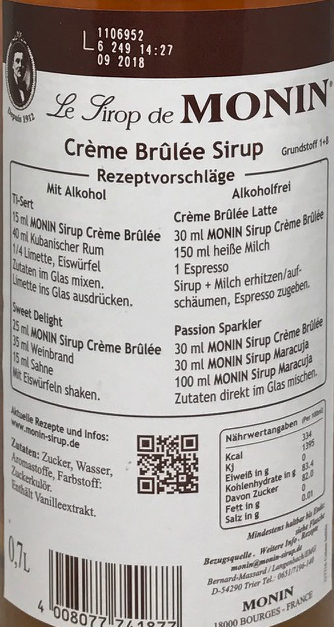Monin Sirup Creme Brulee Brülee 0,7l