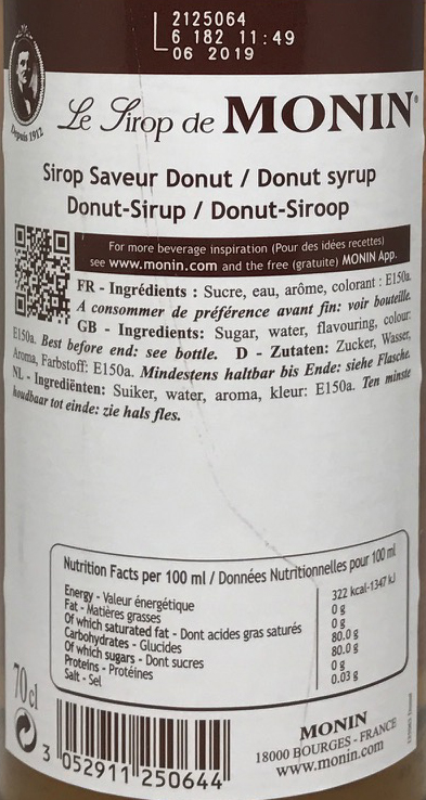Monin Sirup Donut Donut-sirup Donutsirup 0,7l