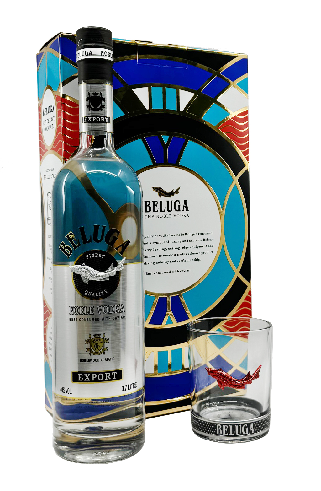 Beluga Noble Vodka - GESCHENKPAKET - mit Glas 0,7l 40%vol.