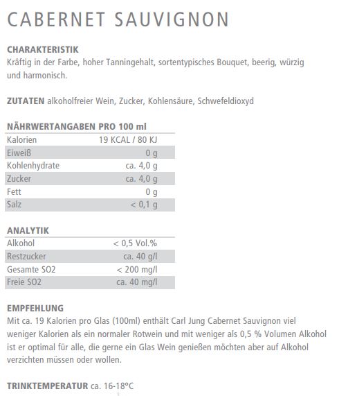 csinhalt Carl Jung Cabernet Sauvignon 0,75l - alkoholfreier Rotwein