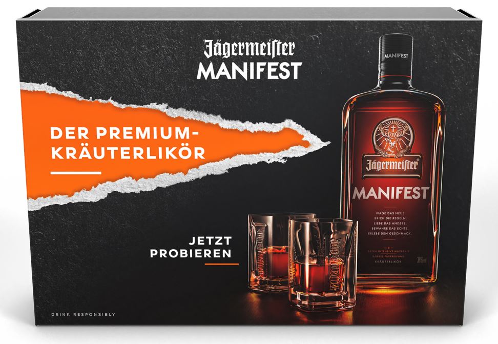 Jägermeister Manifest GP mit 2 Manifest Gläser 0,5l 38%vol.
