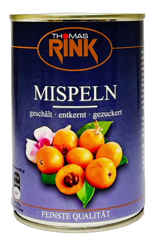 Thomas Rink Mispeln aus der Dose - gezuckert - 425g - perfekt geeignet für Mispelchen