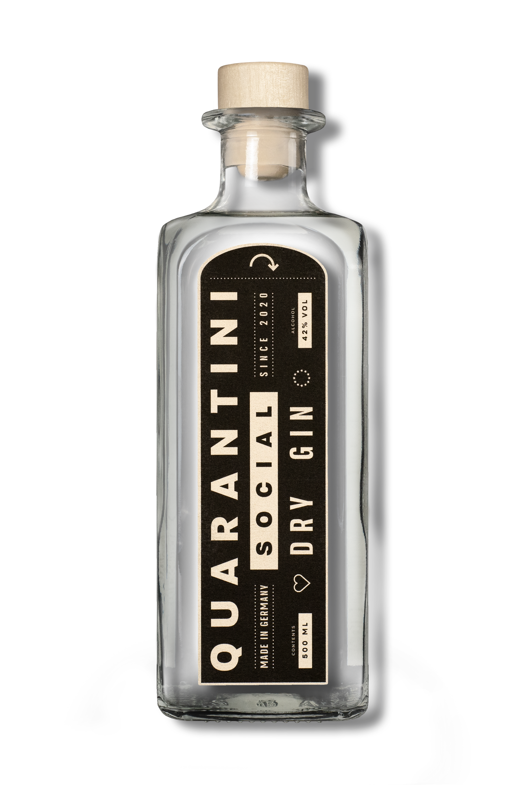 QUARANTINI_DRY_GIN_Freisteller Quarantini Social Dry Gin 0,5l 42%vol. - 5€ Spende pro Flasche -