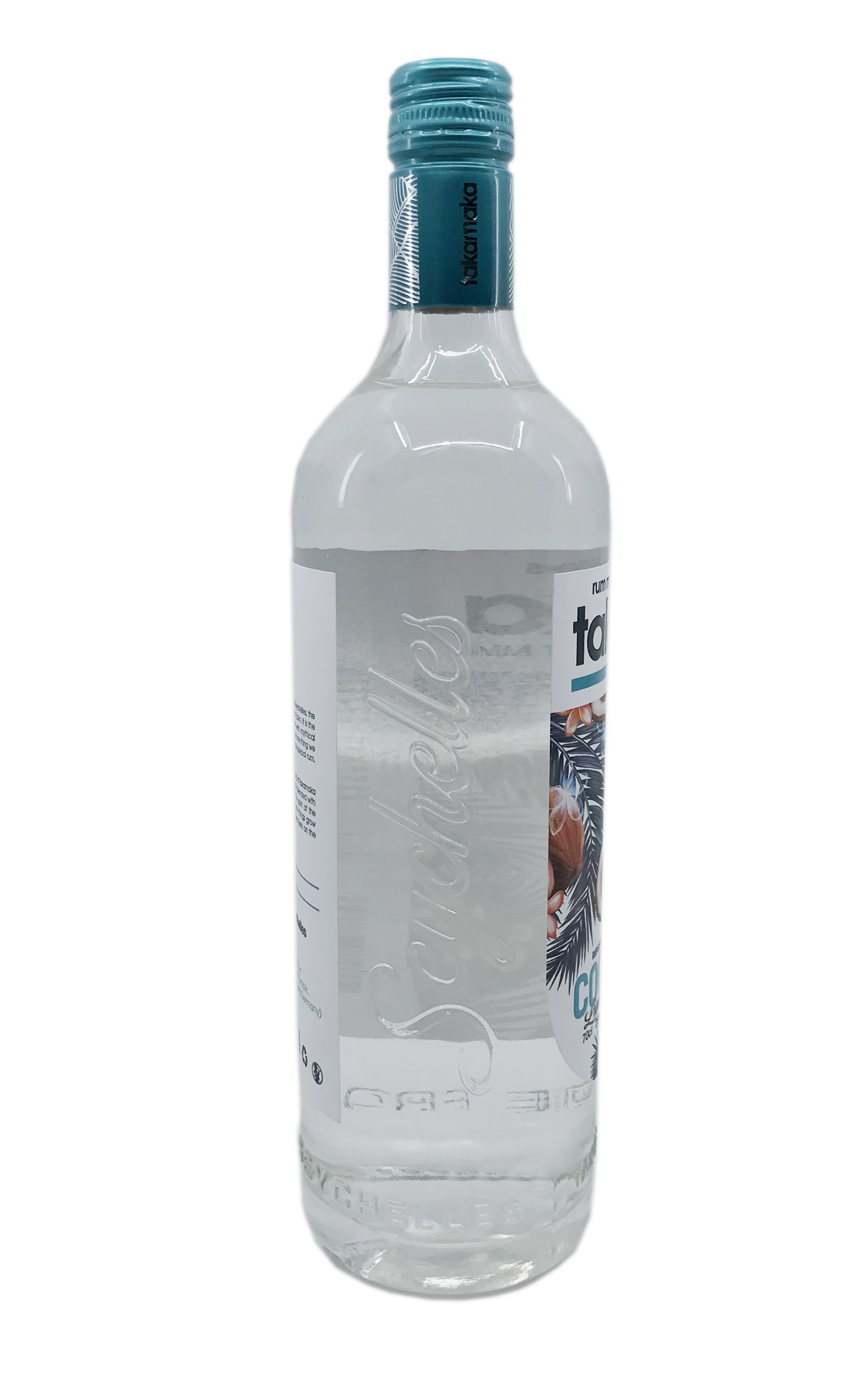 Takamaka Coco Rum Likör - 0,7l - 25% vol. Alk. - Likör von den Seychellen - Seitenansicht