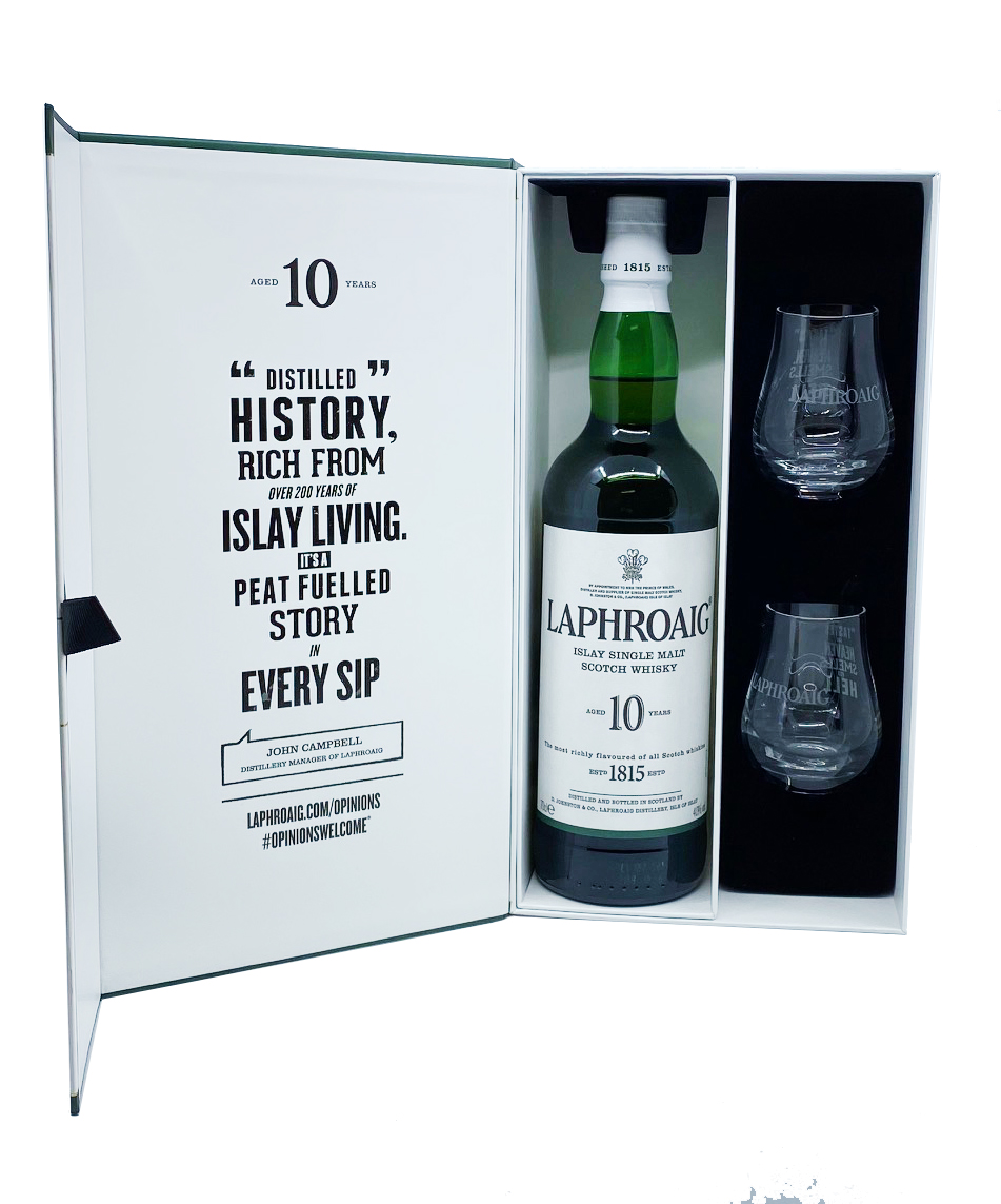 Laphroaig - 10 Years Islay Single Malt Scotch Whisky - Geschenkverpackung mit 2 Tumbler 0,7l 40%vol.