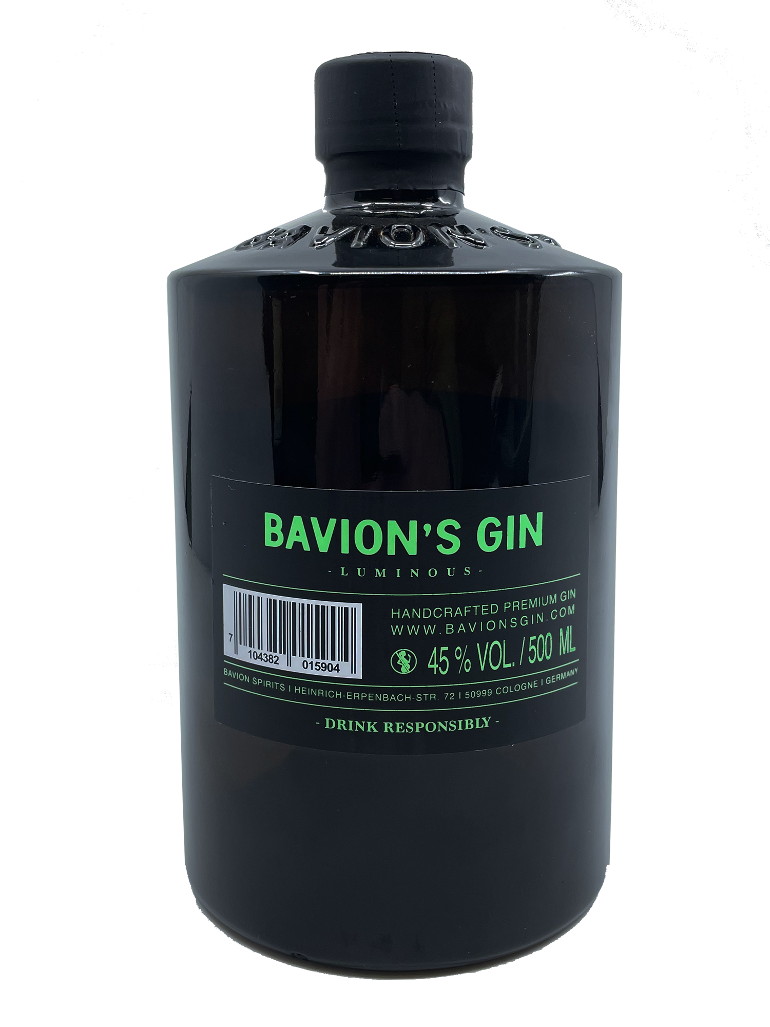 bavions_gin_lumious_02_back Bavion's Gin - Luminous - mit leuchtendem Etikett - 0,5l 45%vol.