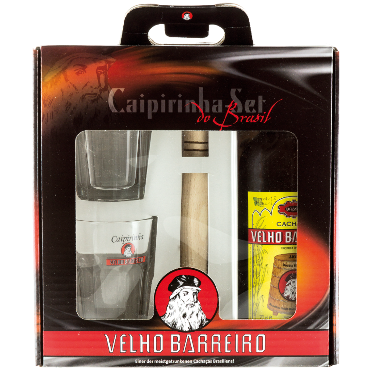 Velho Barreira Caipirinha Set Silver mit Stößel & 2x Glas 0,7l 39%vol.