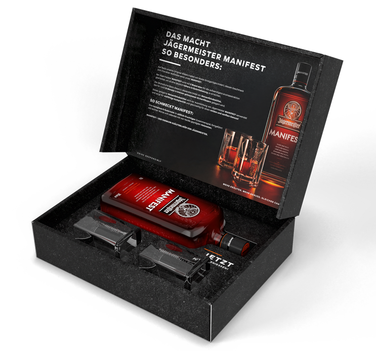 Jägermeister Manifest GP mit 2 Manifest Gläser 0,5l 38%vol.