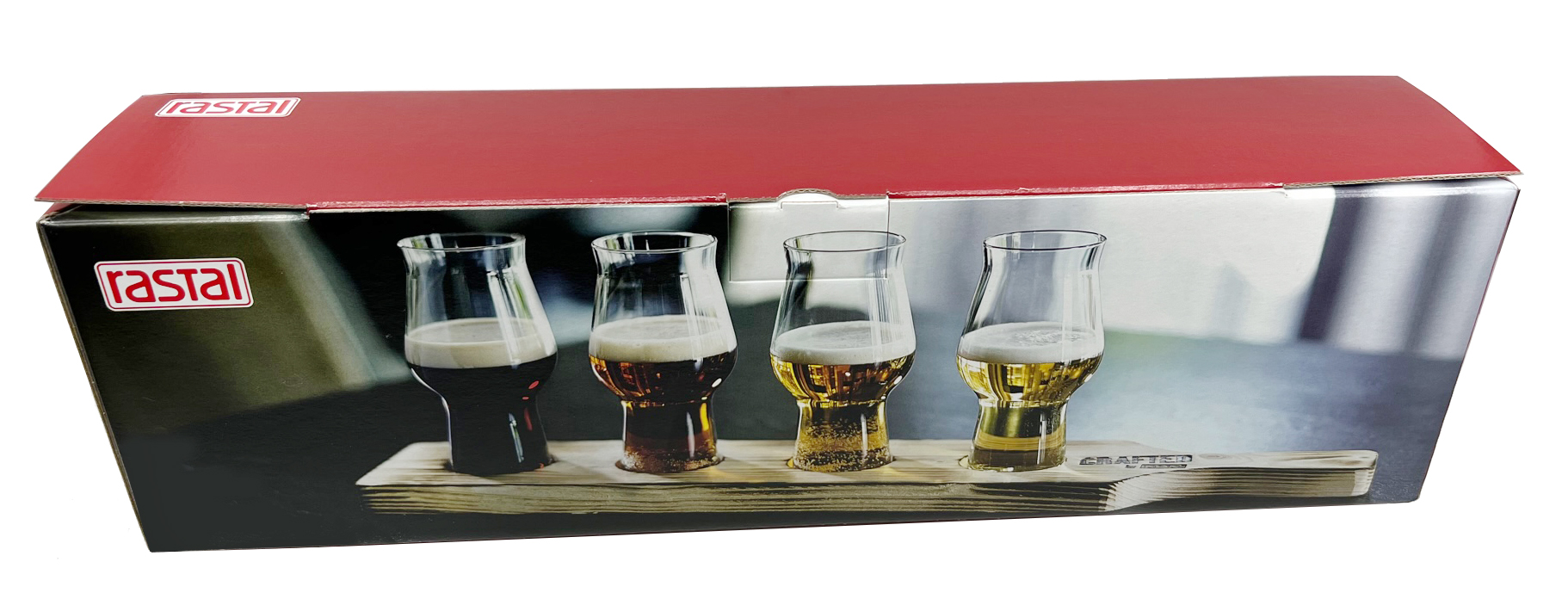 Rastal -  Beer Flight Set im Umkarton 4x19,5cl + Holzlatte