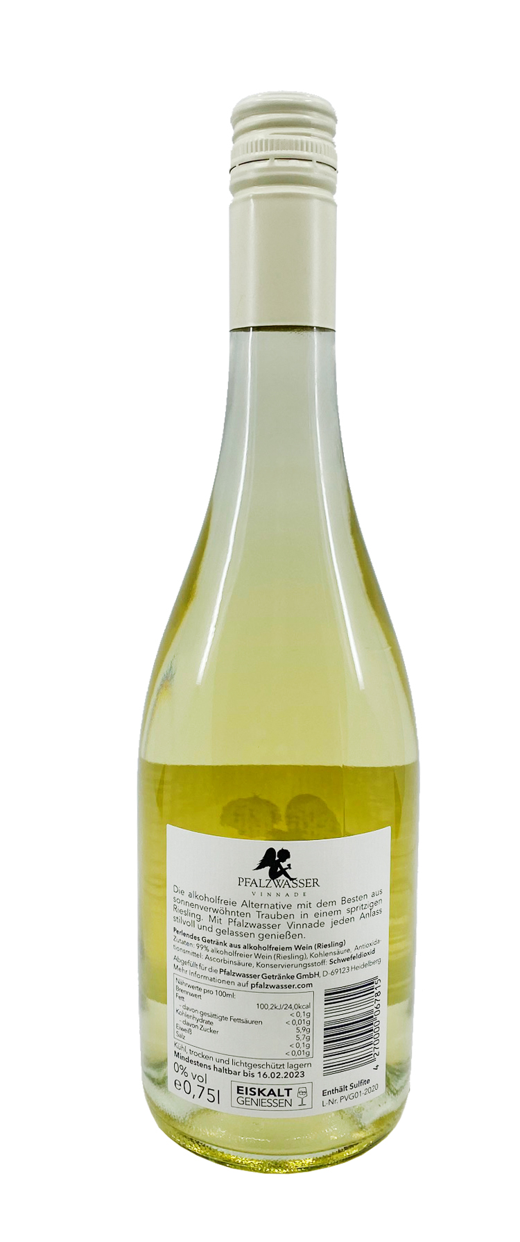 Winade Pfalzwasser - Perlender Riesling - ohne Alkohol 0,75l 0%vol.