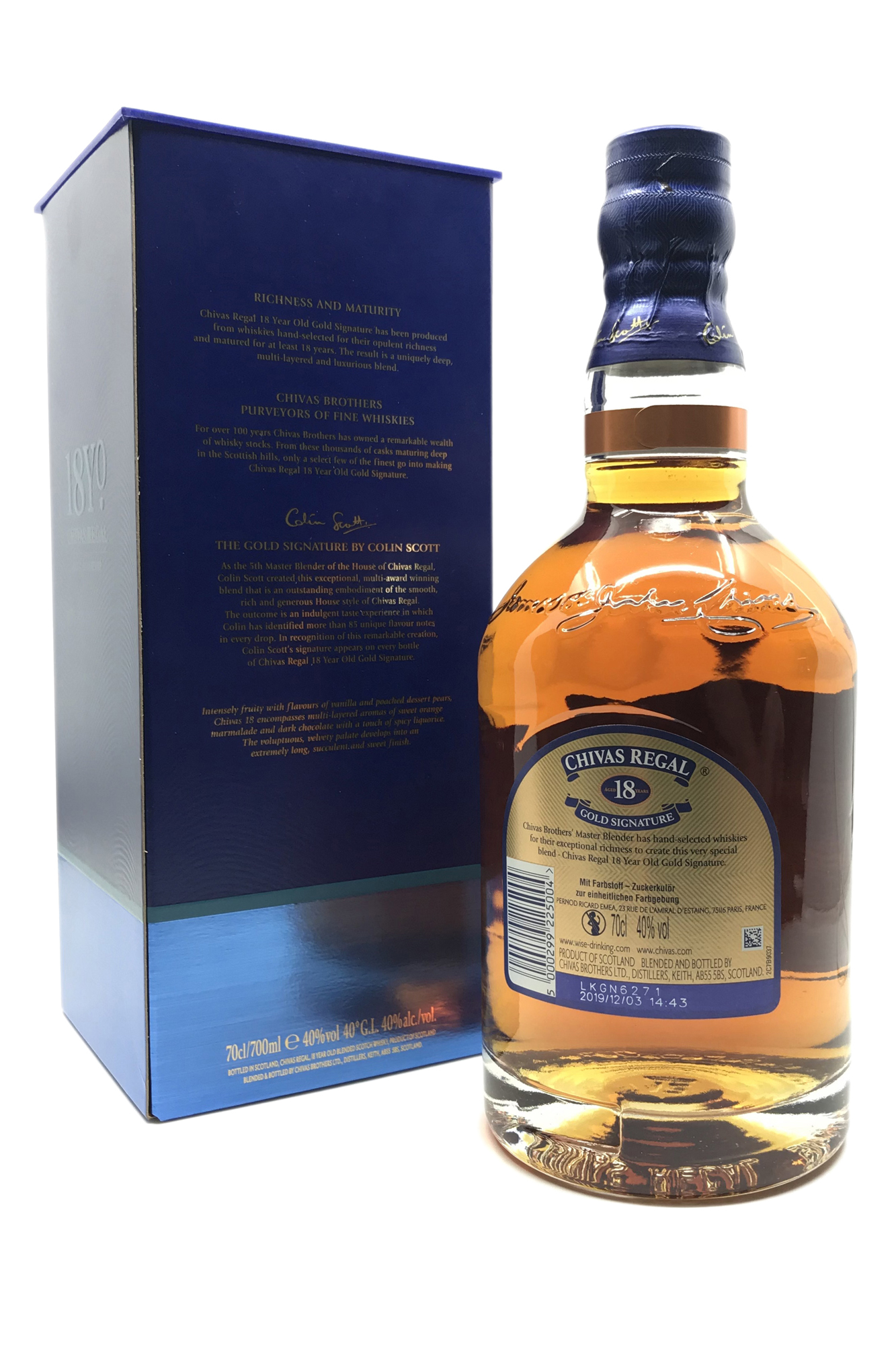 Chivas Regal 18 Jahre Gold Signature - Blended Scotch Whisky - 40% vol. Alk. - 0,7l - back
