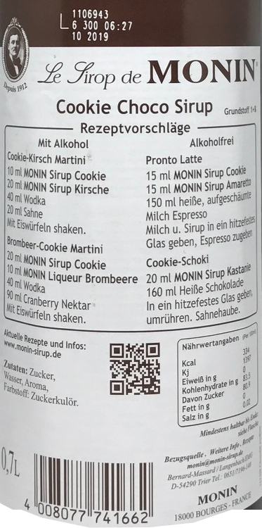 Monin Sirup Cookie Choco 0,7l