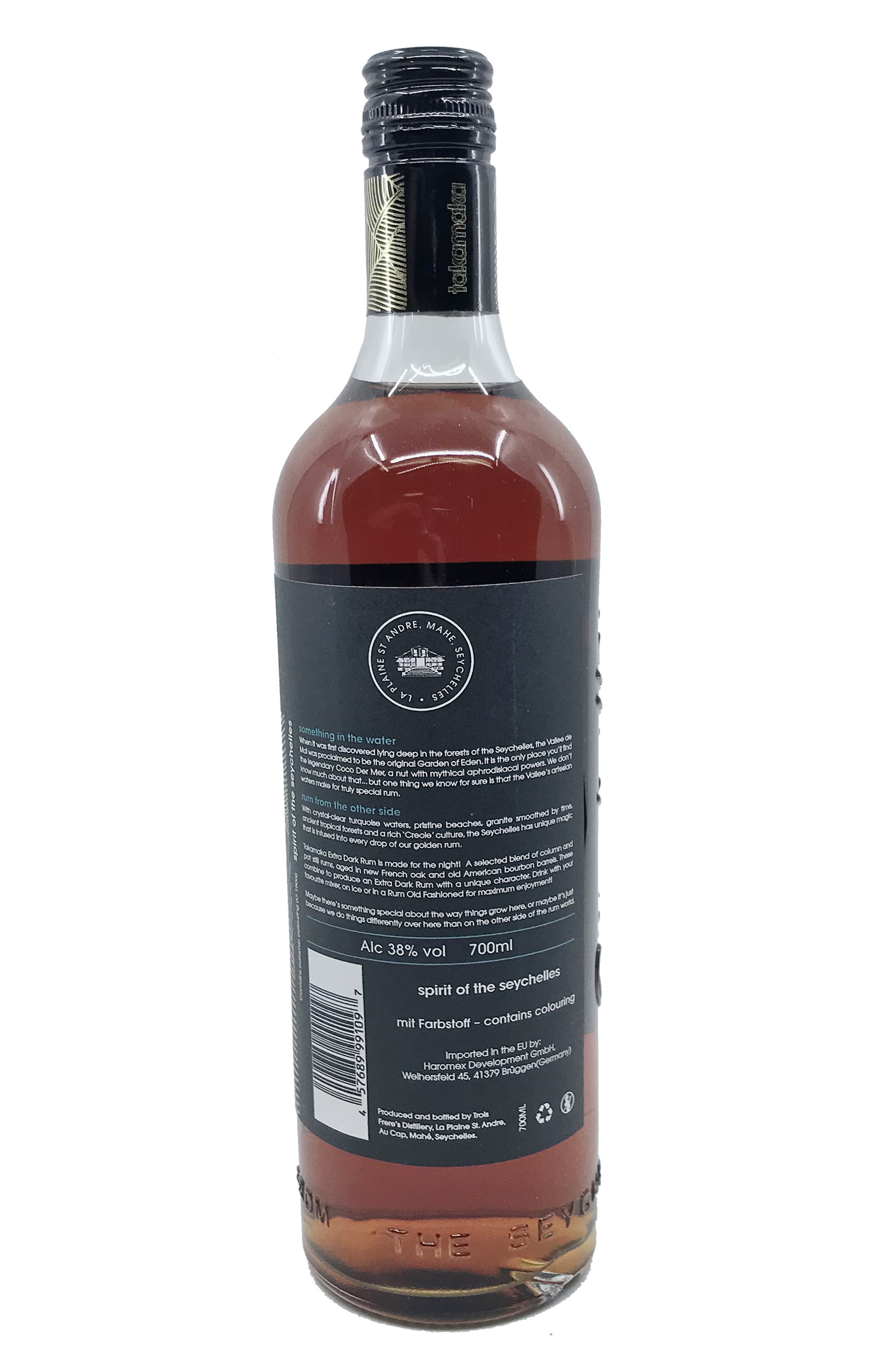 Takamaka Extra Noir Aged  Rum - 0,7l - 38% vol. Alk. - Rückansicht